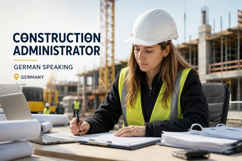 Construction administrator working at a construction site in Germany