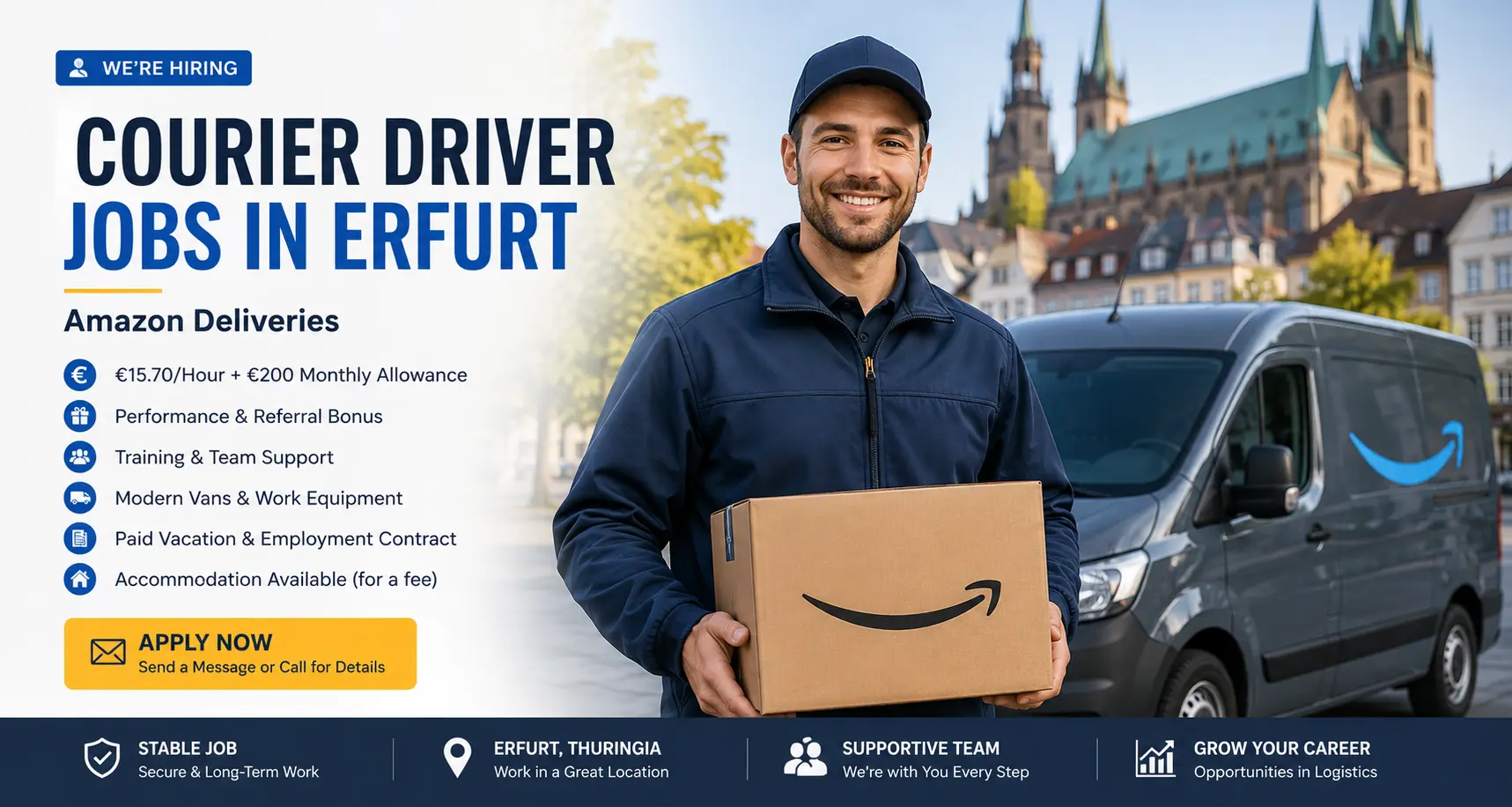 Courier driver delivering Amazon packages in Erfurt, Germany