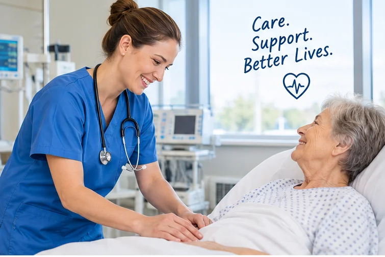 Registered nurse caring for an elderly patient in Germany
