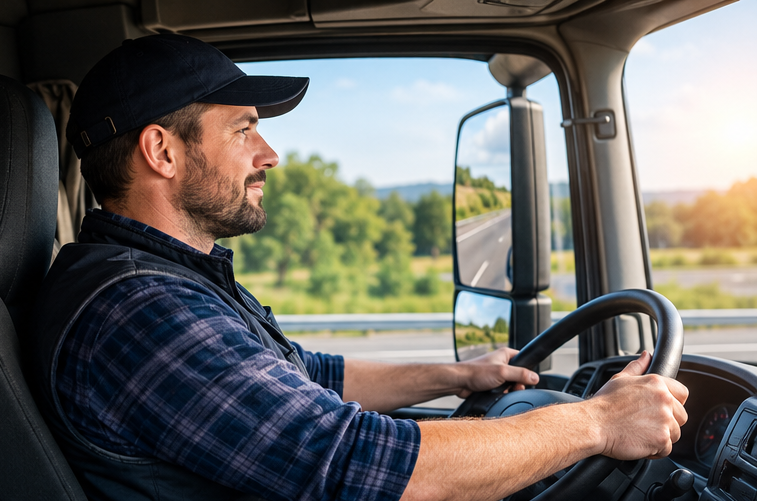 Professional truck driver driving a lorry in Germany