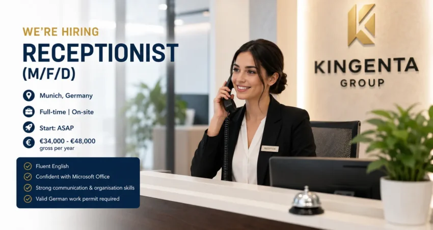 Receptionist jobs in Munich Germany at Kingenta Group with full-time on-site office position