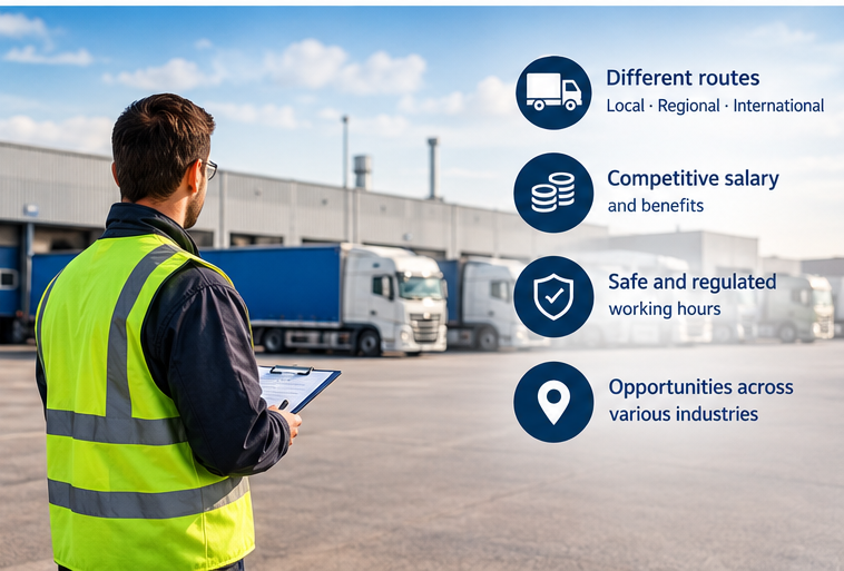 Truck driver working at a logistics depot in Germany