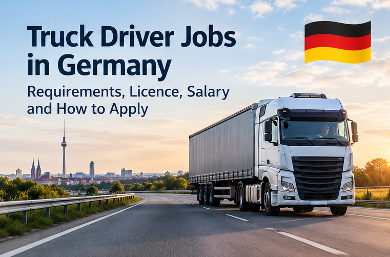 Truck driver jobs in Germany with a truck on a German highway