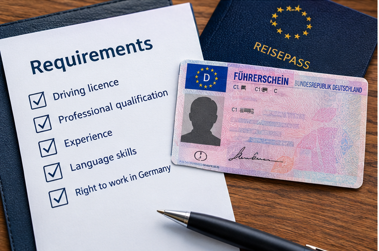 Truck driver licence and professional driving requirements in Germany