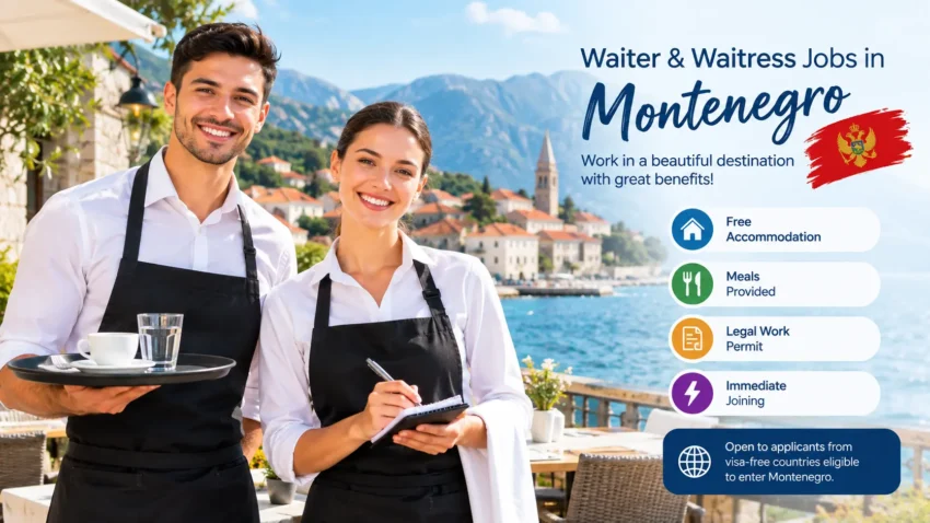 Waiter and waitress jobs in Montenegro with free accommodation and meals